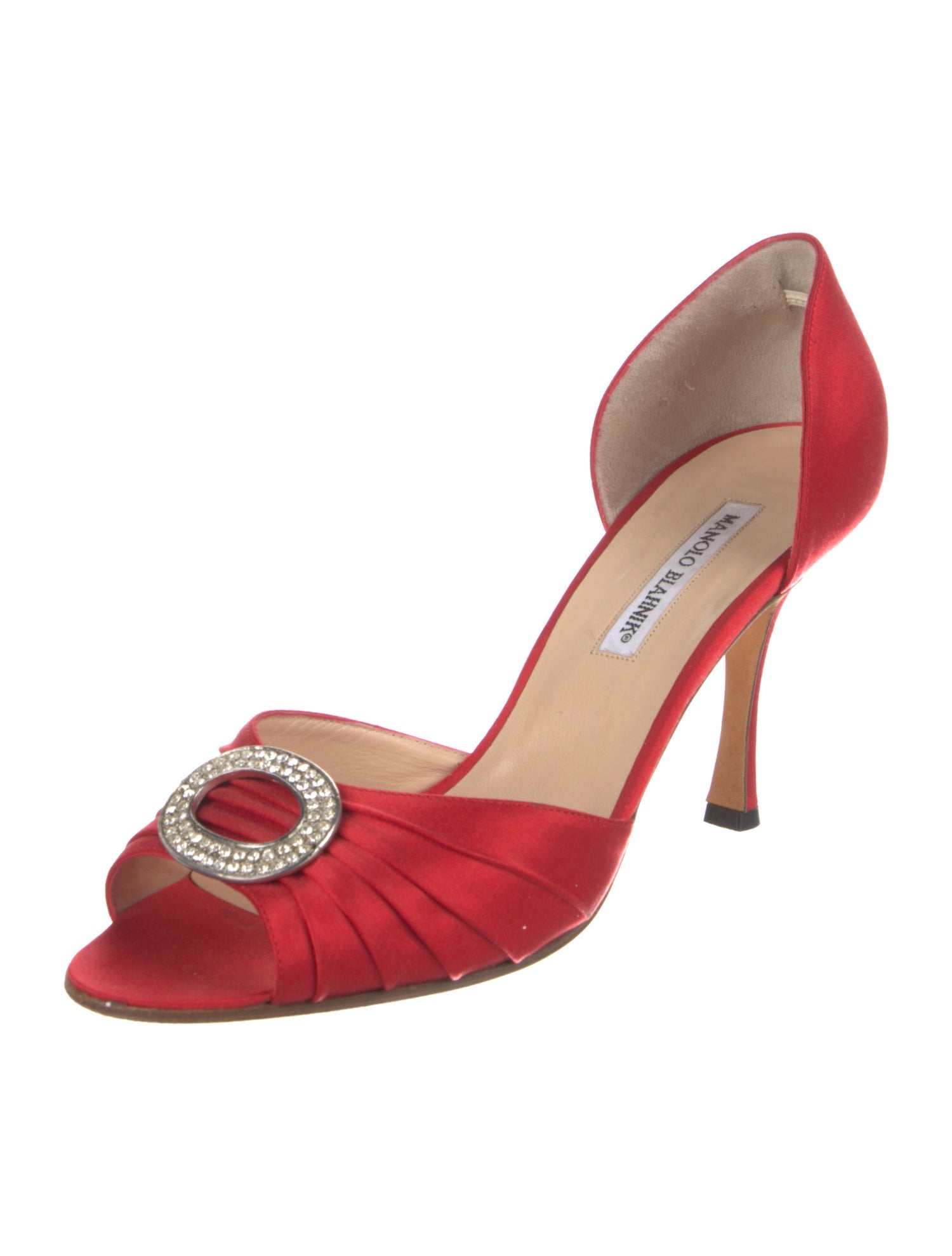 Manolo Blahnik Satin Crystal Embellishments D'Orsay Pumps