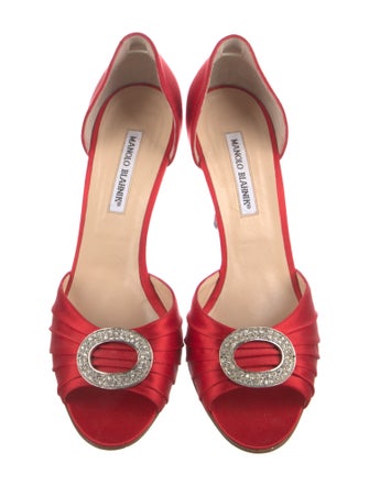 Manolo Blahnik Satin Crystal Embellishments D'Orsay Pumps