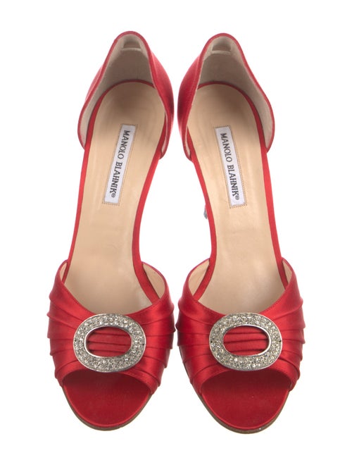 Manolo Blahnik Satin Crystal Embellishments D'Orsay Pumps