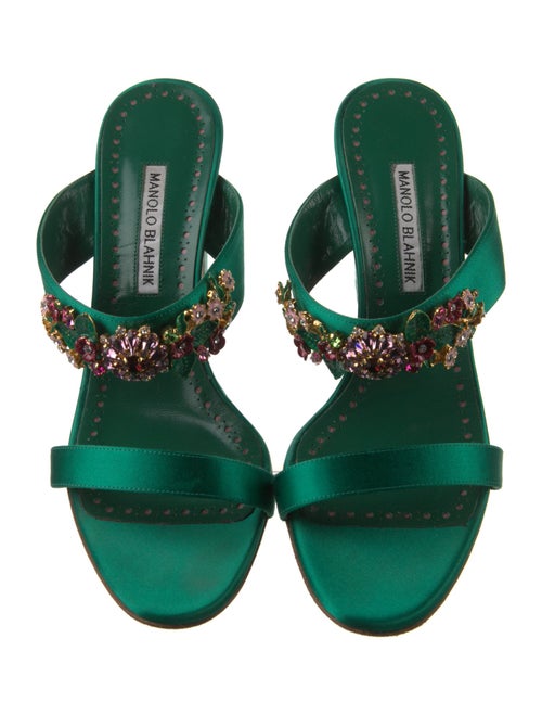 Manolo Blahnik Satin Crystal Embellishments Slides