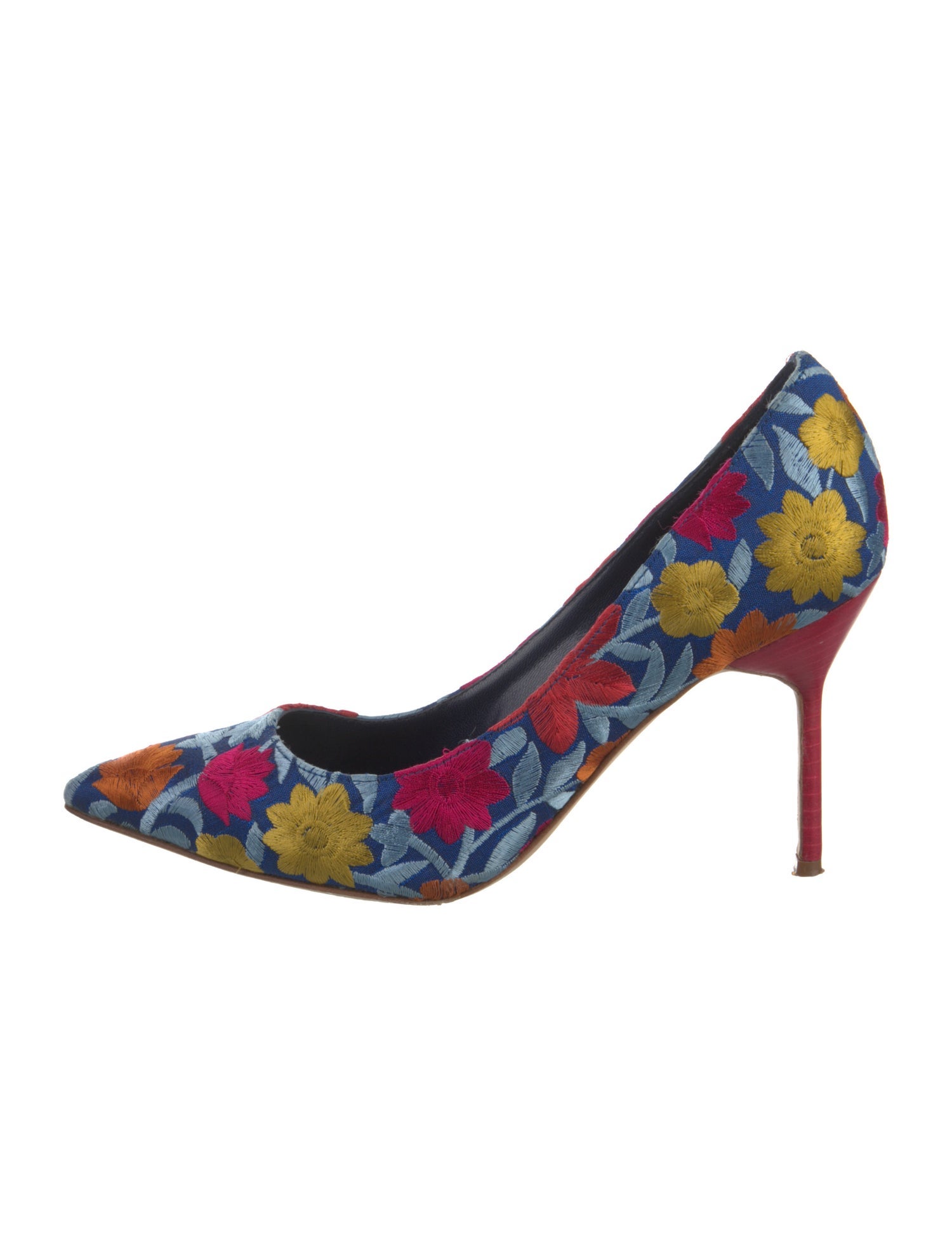 Manolo Blahnik Floral Print Embroidered Accent Pumps