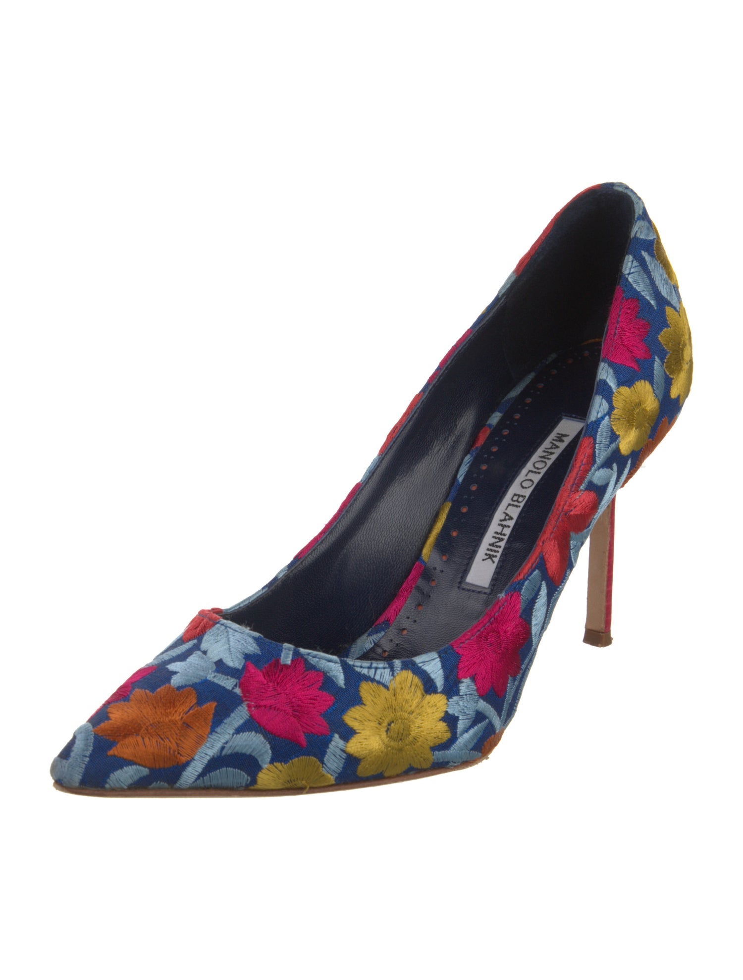 Manolo Blahnik Floral Print Embroidered Accent Pumps