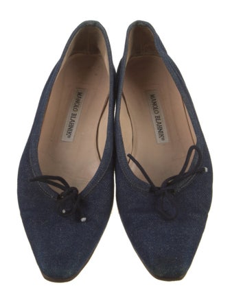 Manolo Blahnik Denim Bow Accents Flats