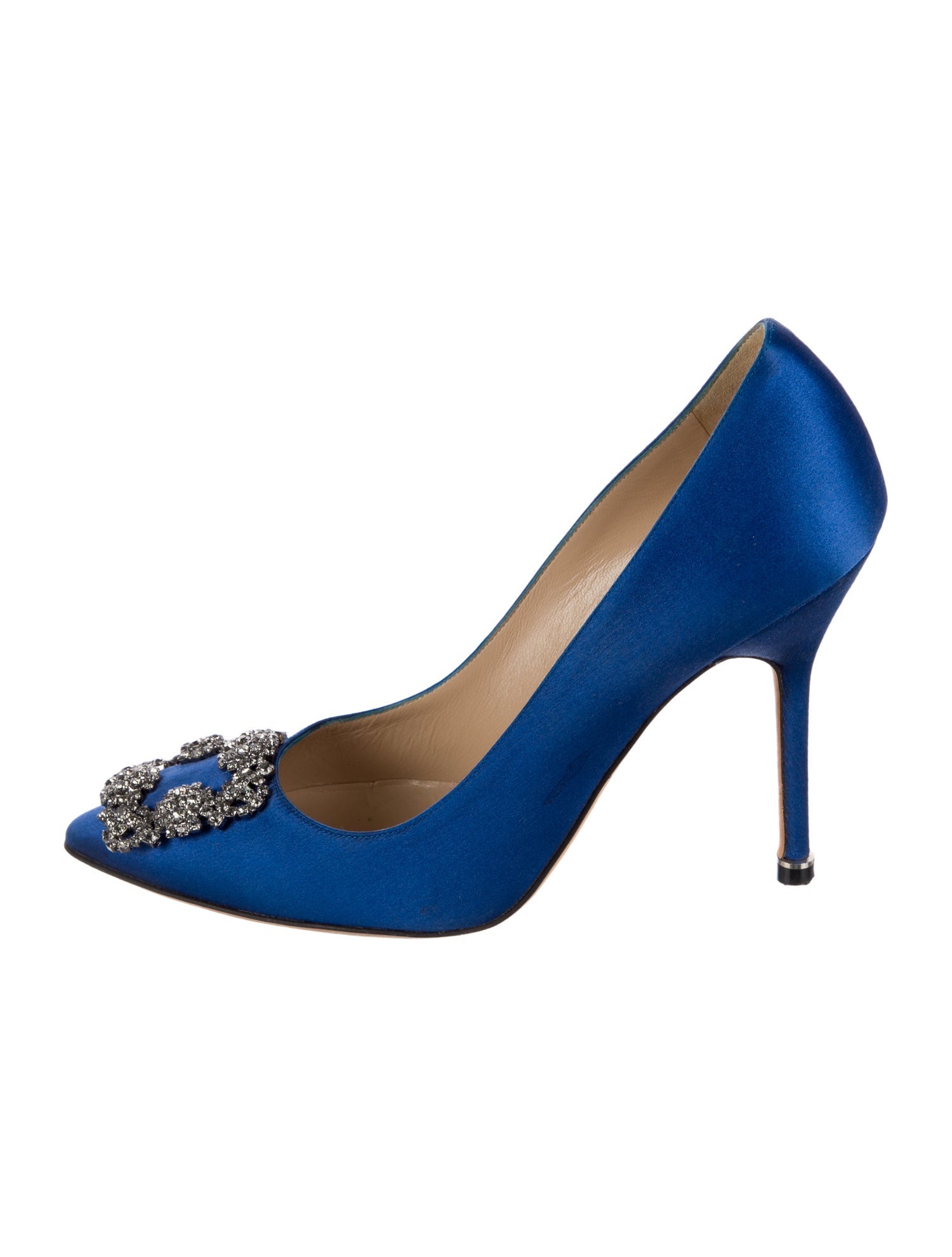Manolo Blahnik Satin Crystal Embellishments Pumps