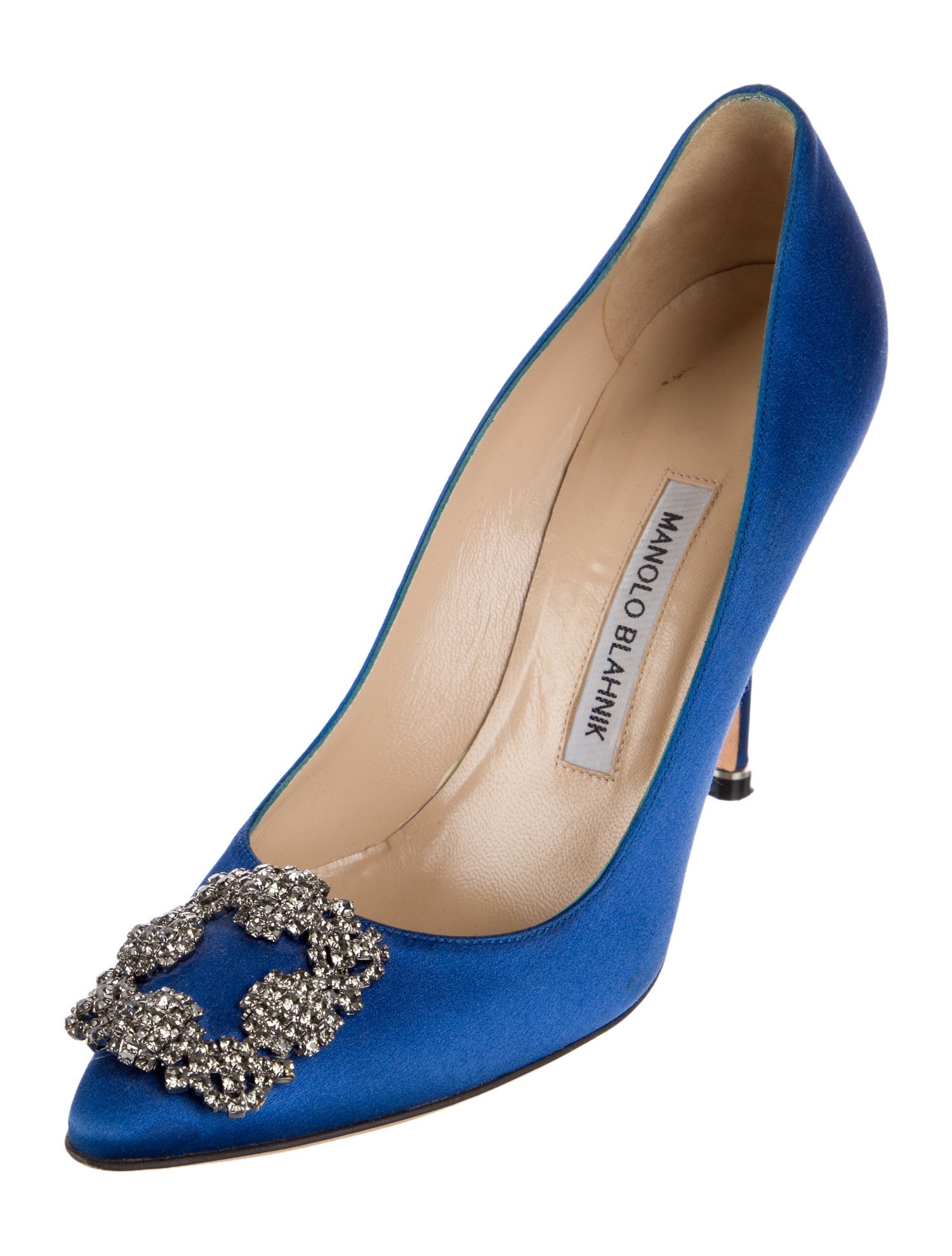 Manolo Blahnik Satin Crystal Embellishments Pumps