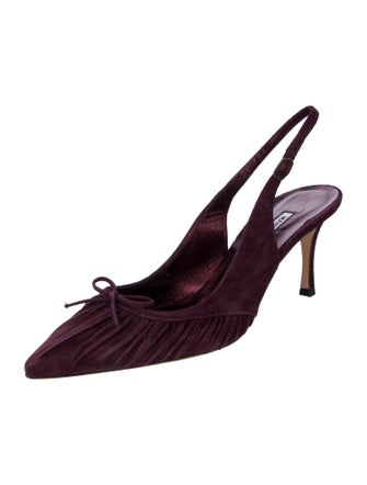 Manolo Blahnik Suede Bow Accents Slingback Pumps