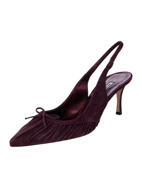 Manolo Blahnik Suede Bow Accents Slingback Pumps