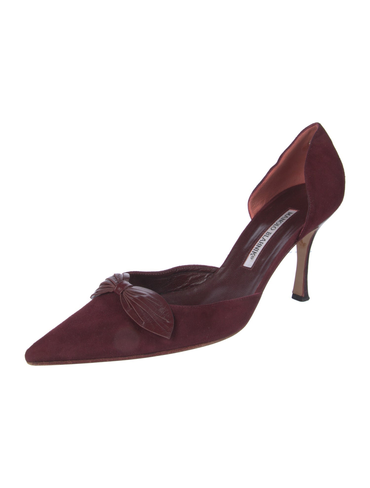 Manolo Blahnik Suede Bow Accents D'Orsay Pumps