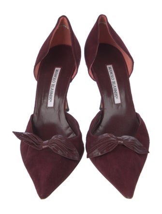 Manolo Blahnik Suede Bow Accents D'Orsay Pumps