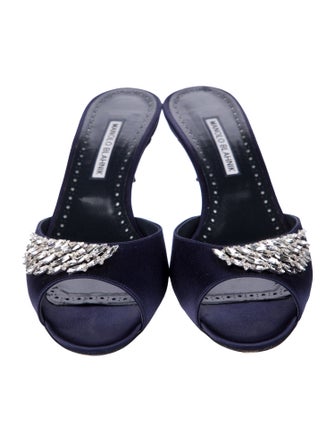 Manolo Blahnik Leather Lasercut Accents Slides