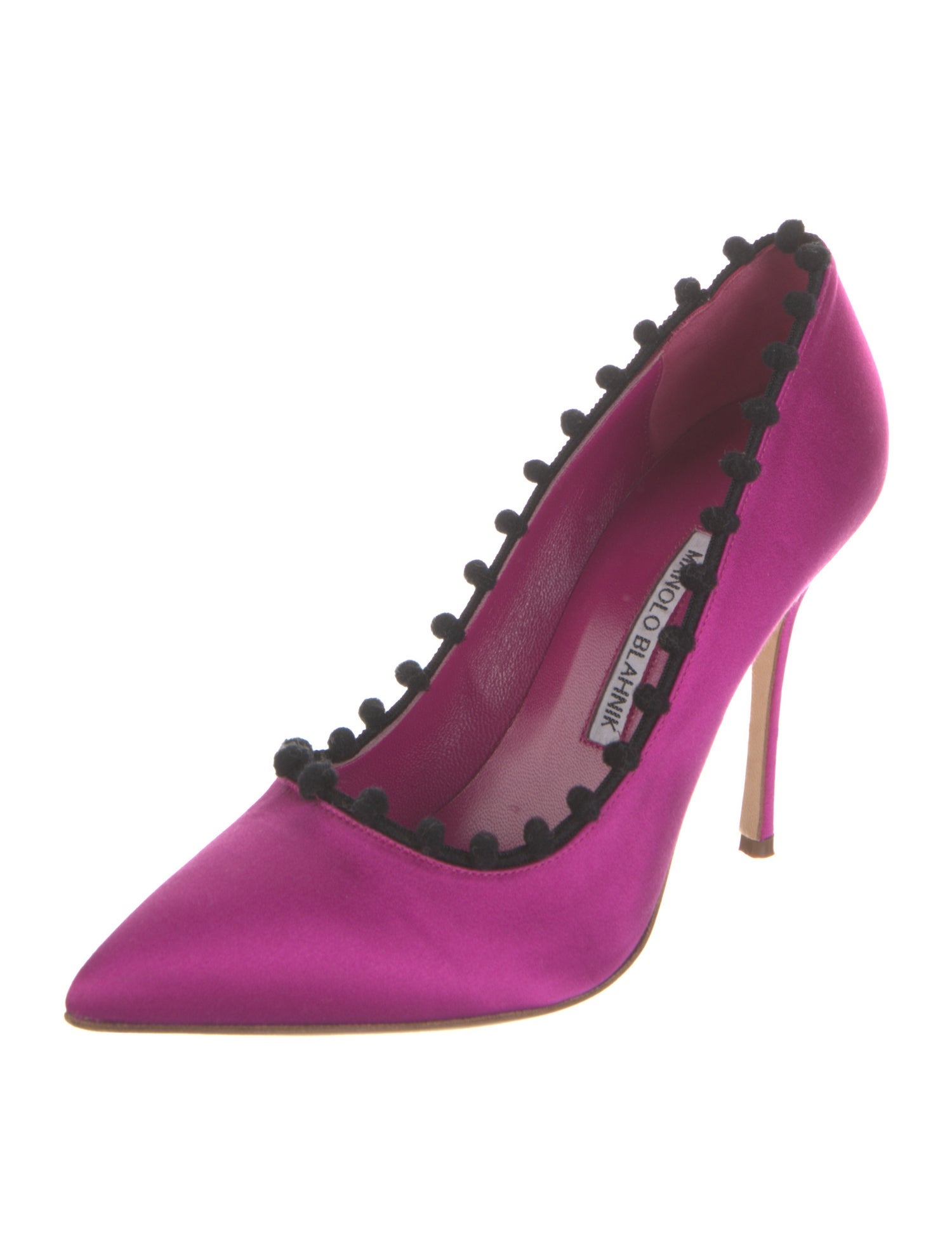 Manolo Blahnik Satin Pom-Pom Embellishments Pumps