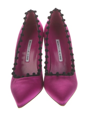 Manolo Blahnik Satin Pom-Pom Embellishments Pumps