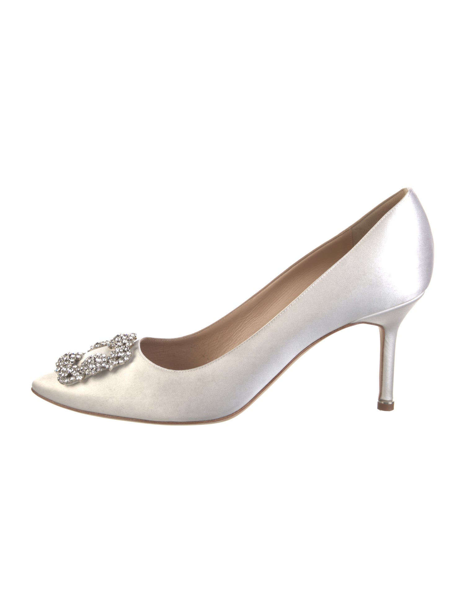 Manolo Blahnik Satin Crystal Embellishments Pumps