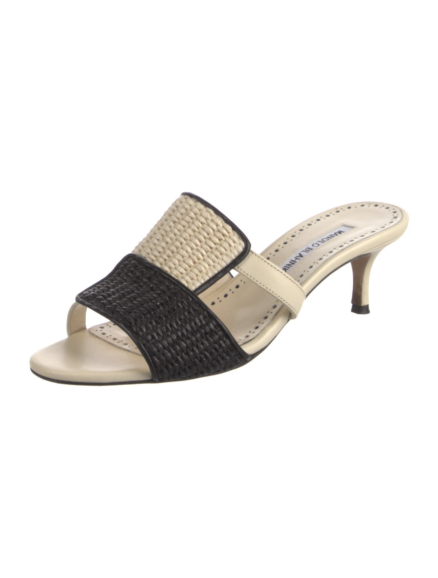 Manolo Blahnik Leather Crystal Embellishments Slides