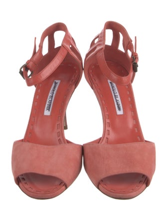 Manolo Blahnik Suede Cutout Accent Slingback Sandals