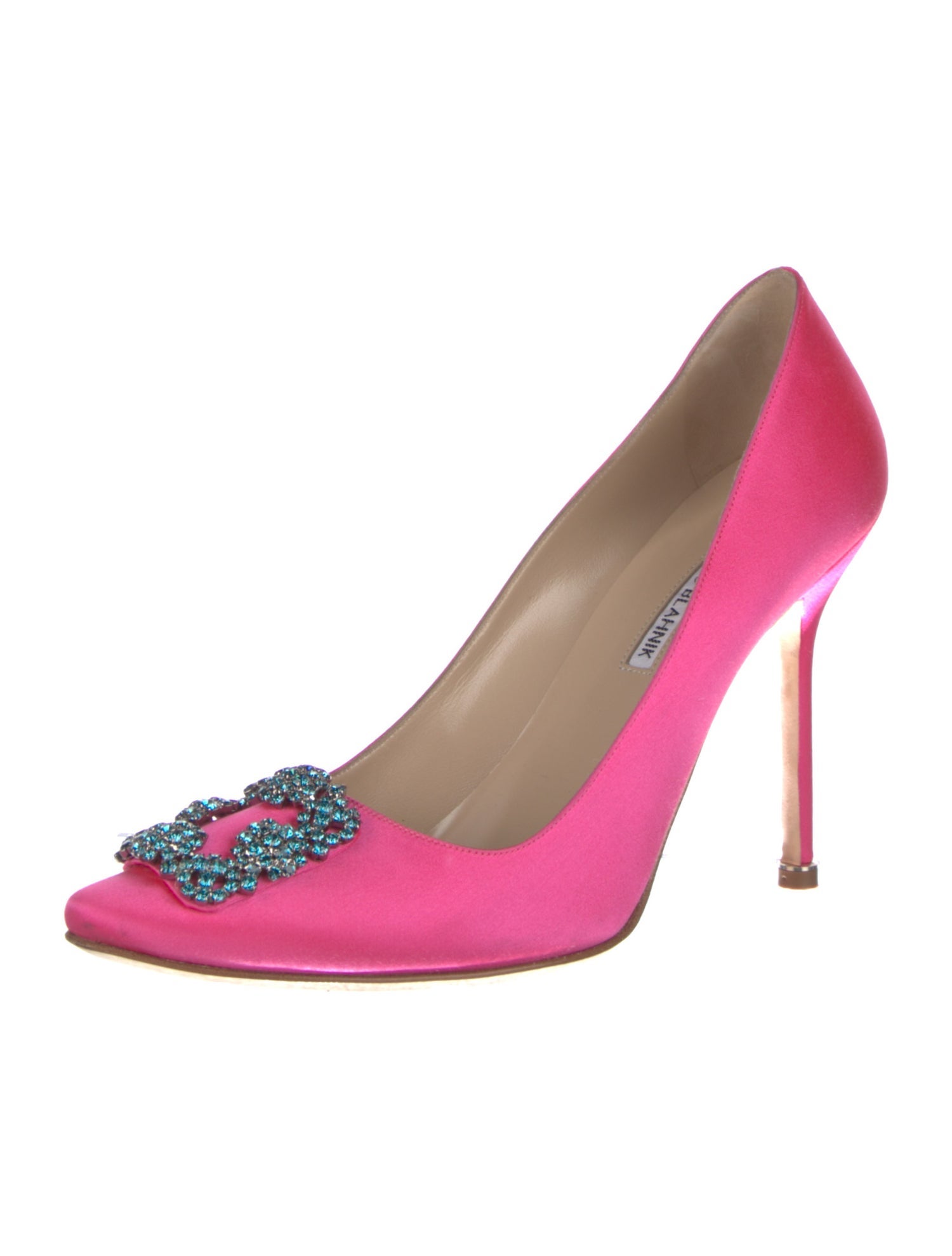 Manolo Blahnik Satin Crystal Embellishments Pumps