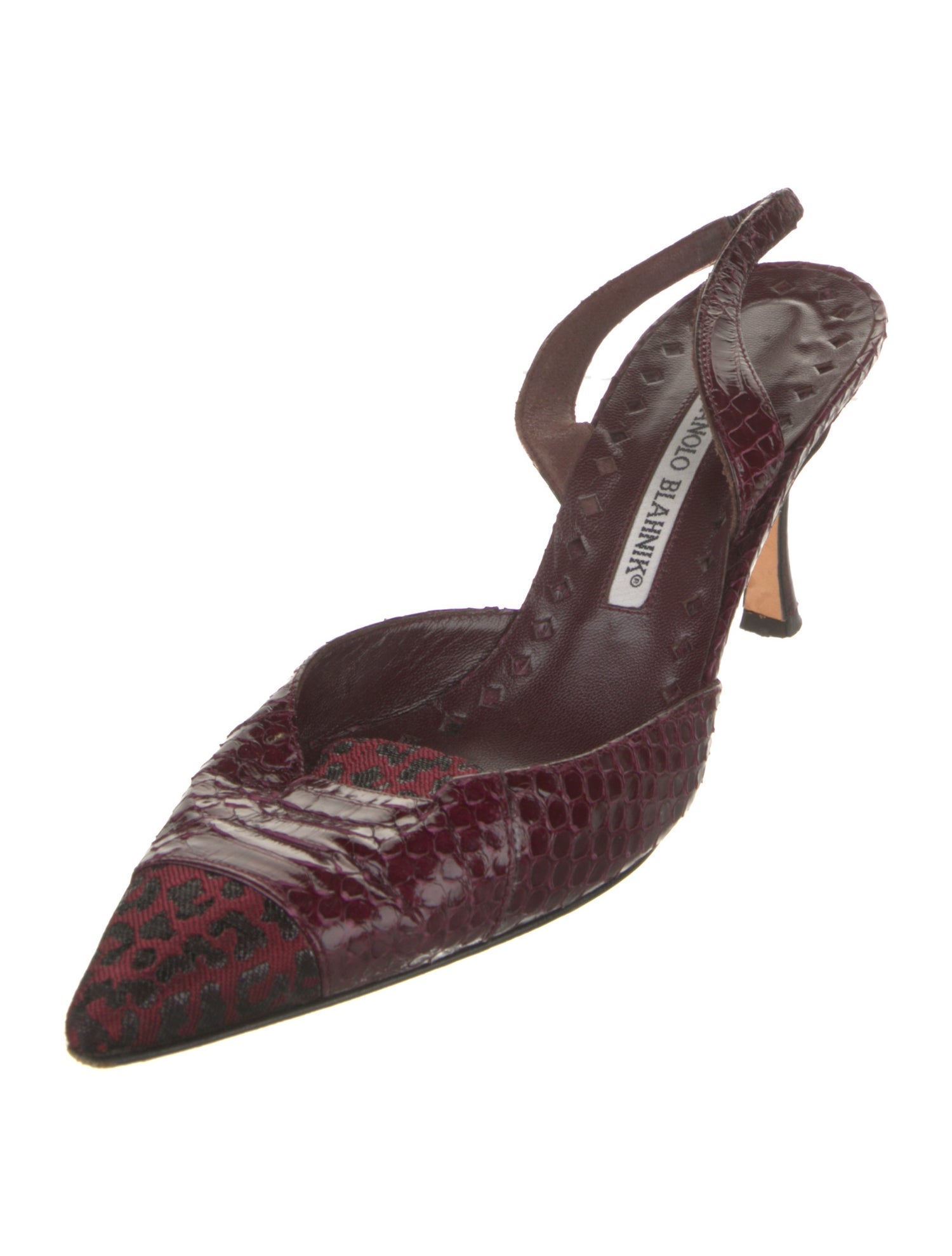 Manolo Blahnik Embossed Leather Animal Print Slingback Flats