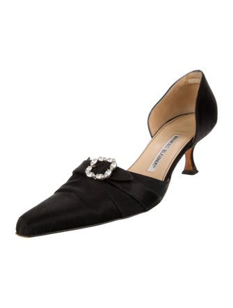 Manolo Blahnik Satin Crystal Embellishments D'Orsay Pumps