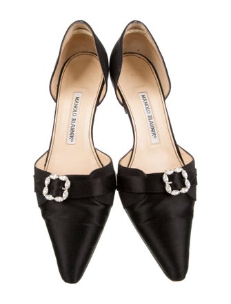 Manolo Blahnik Satin Crystal Embellishments D'Orsay Pumps