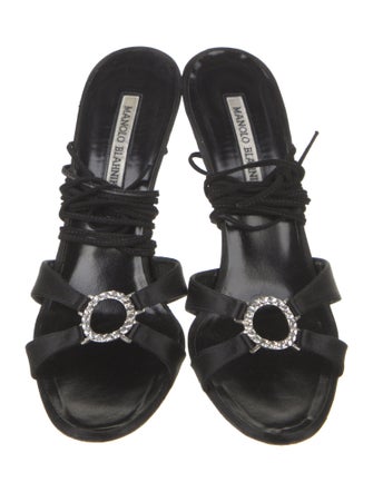 Manolo Blahnik Satin Leather Trim Embellishment Sandals