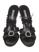 Manolo Blahnik Satin Leather Trim Embellishment Sandals
