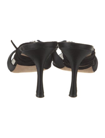 Manolo Blahnik Satin Leather Trim Embellishment Sandals