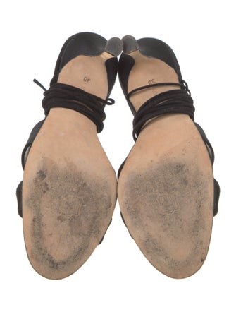 Manolo Blahnik Satin Leather Trim Embellishment Sandals