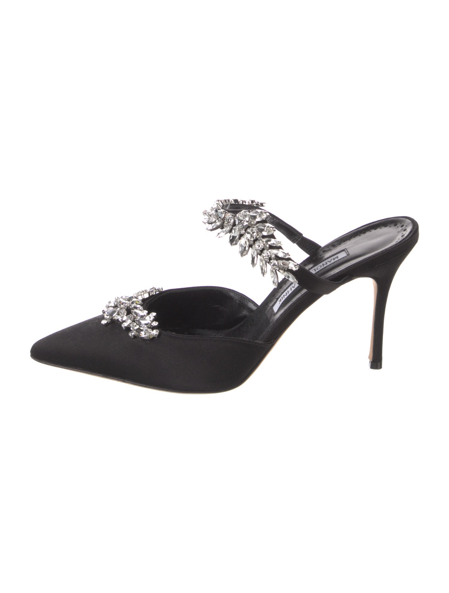 Manolo Blahnik Satin Crystal Embellishments Mules