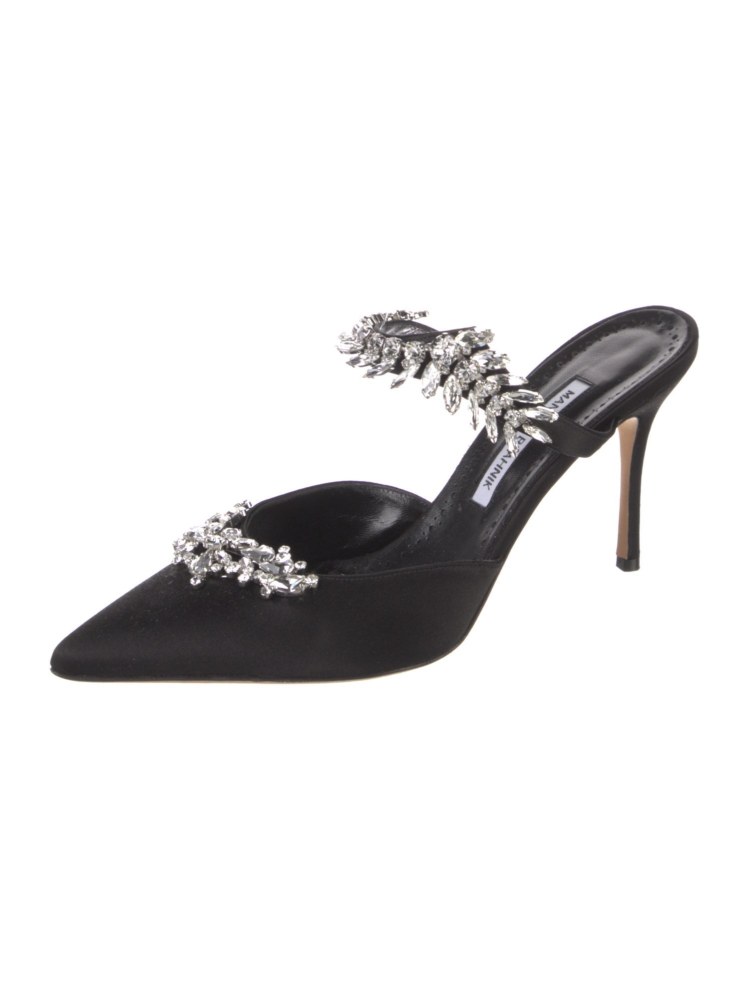Manolo Blahnik Satin Crystal Embellishments Mules