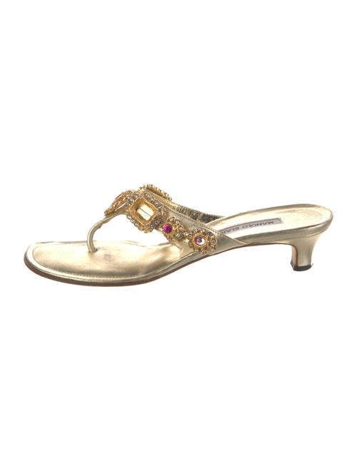 Manolo Blahnik Leather Crystal Embellishments Slides
