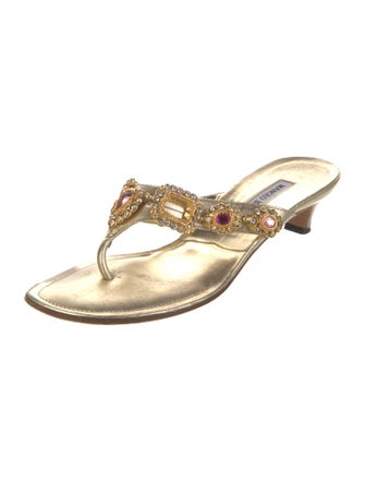 Manolo Blahnik Leather Crystal Embellishments Slides