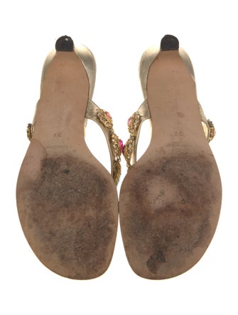 Manolo Blahnik Leather Crystal Embellishments Slides