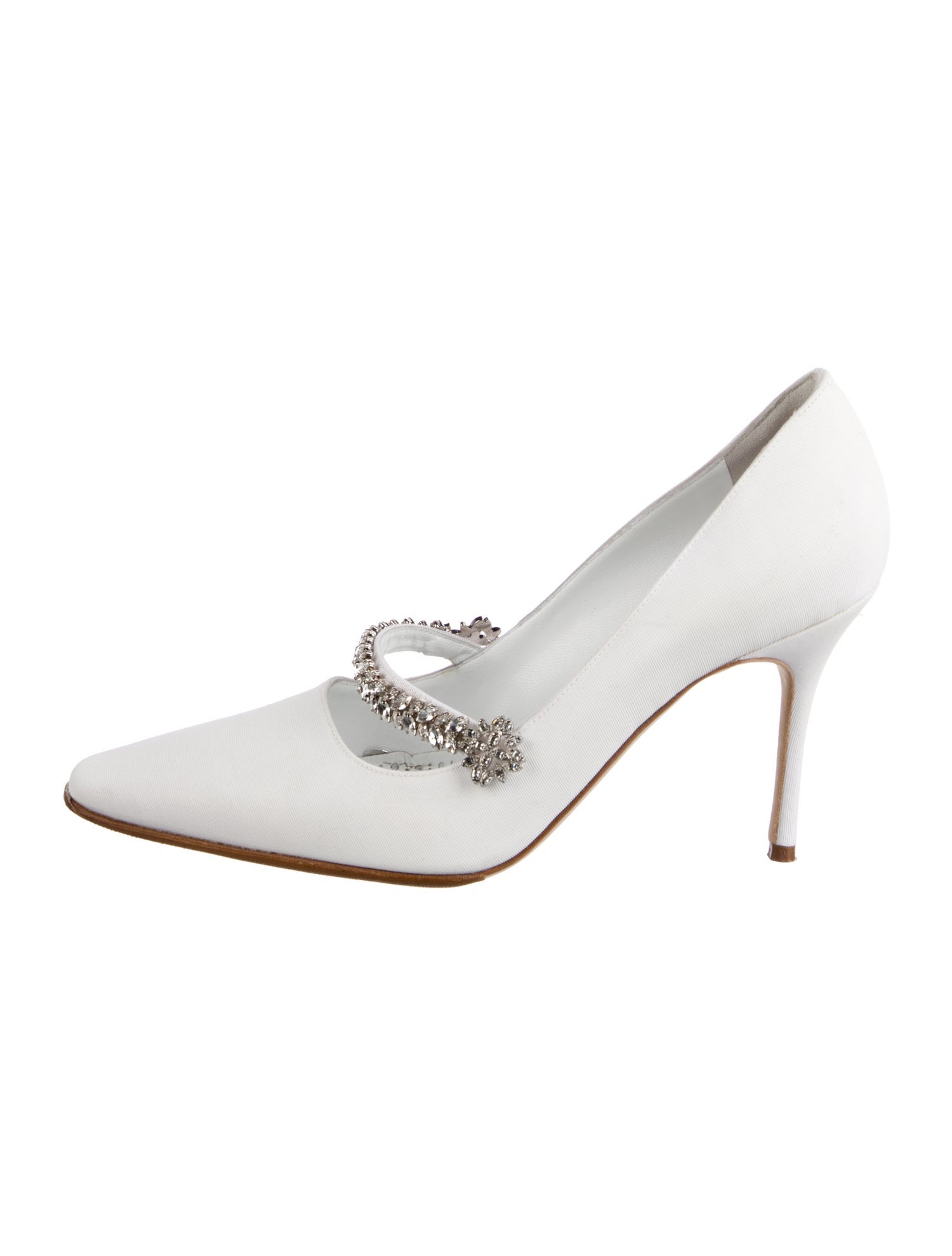 Manolo Blahnik Satin Crystal Embellishments Pumps