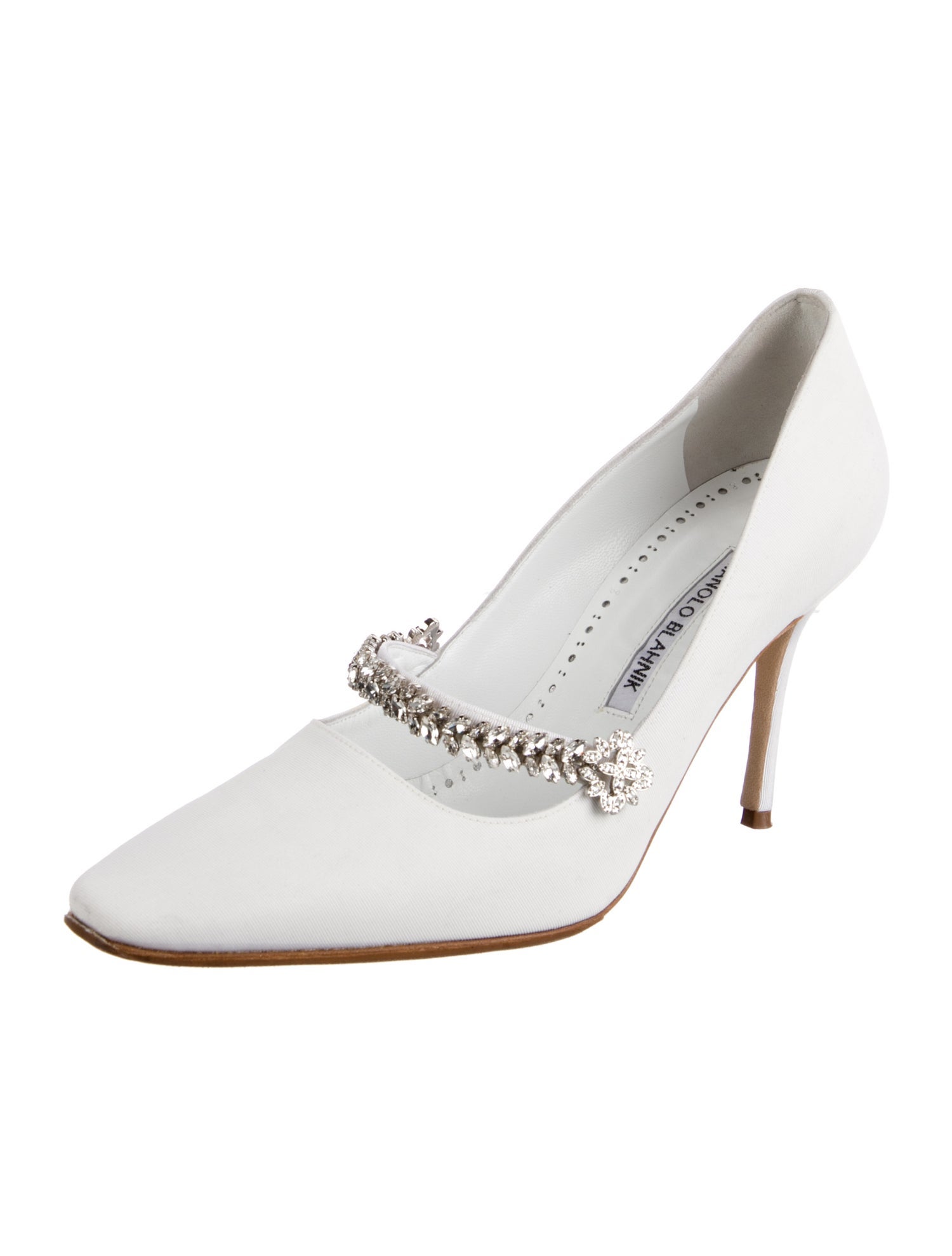 Manolo Blahnik Satin Crystal Embellishments Pumps