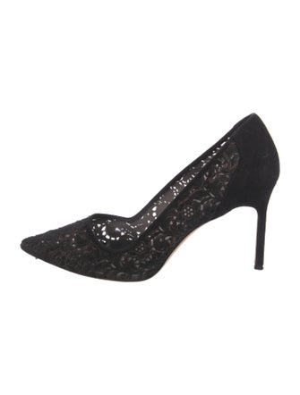 Manolo Blahnik Ponyhair Lace Pattern Pumps