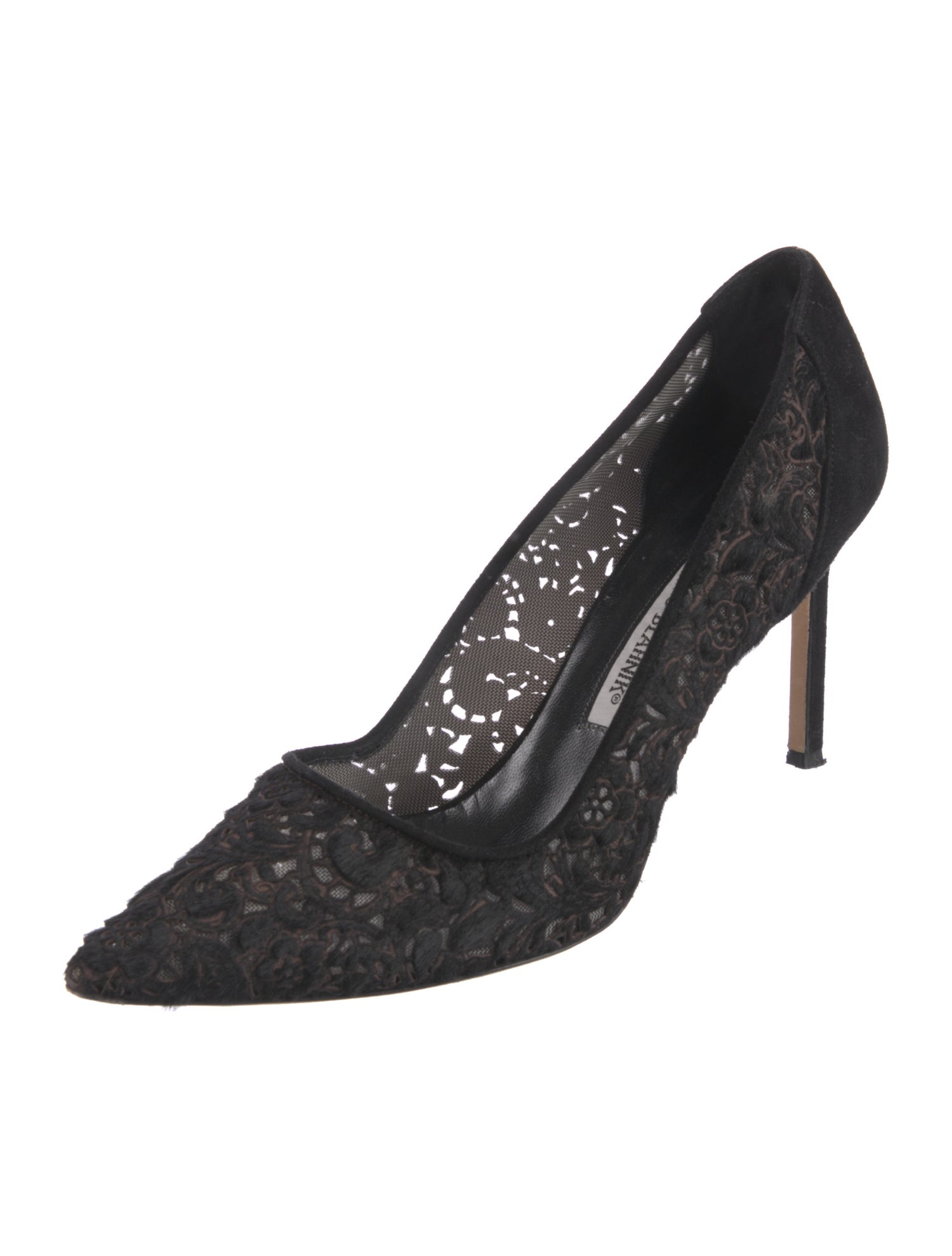 Manolo Blahnik Ponyhair Lace Pattern Pumps