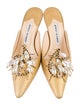 Manolo Blahnik Embossed Leather Crystal Embellishments Mules