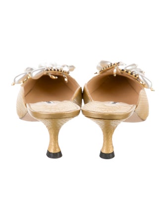 Manolo Blahnik Embossed Leather Crystal Embellishments Mules