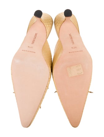 Manolo Blahnik Embossed Leather Crystal Embellishments Mules