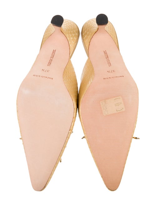 Manolo Blahnik Embossed Leather Crystal Embellishments Mules