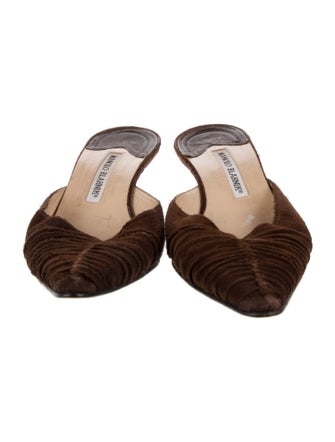 Manolo Blahnik Suede Raw-Edge Trim Mules