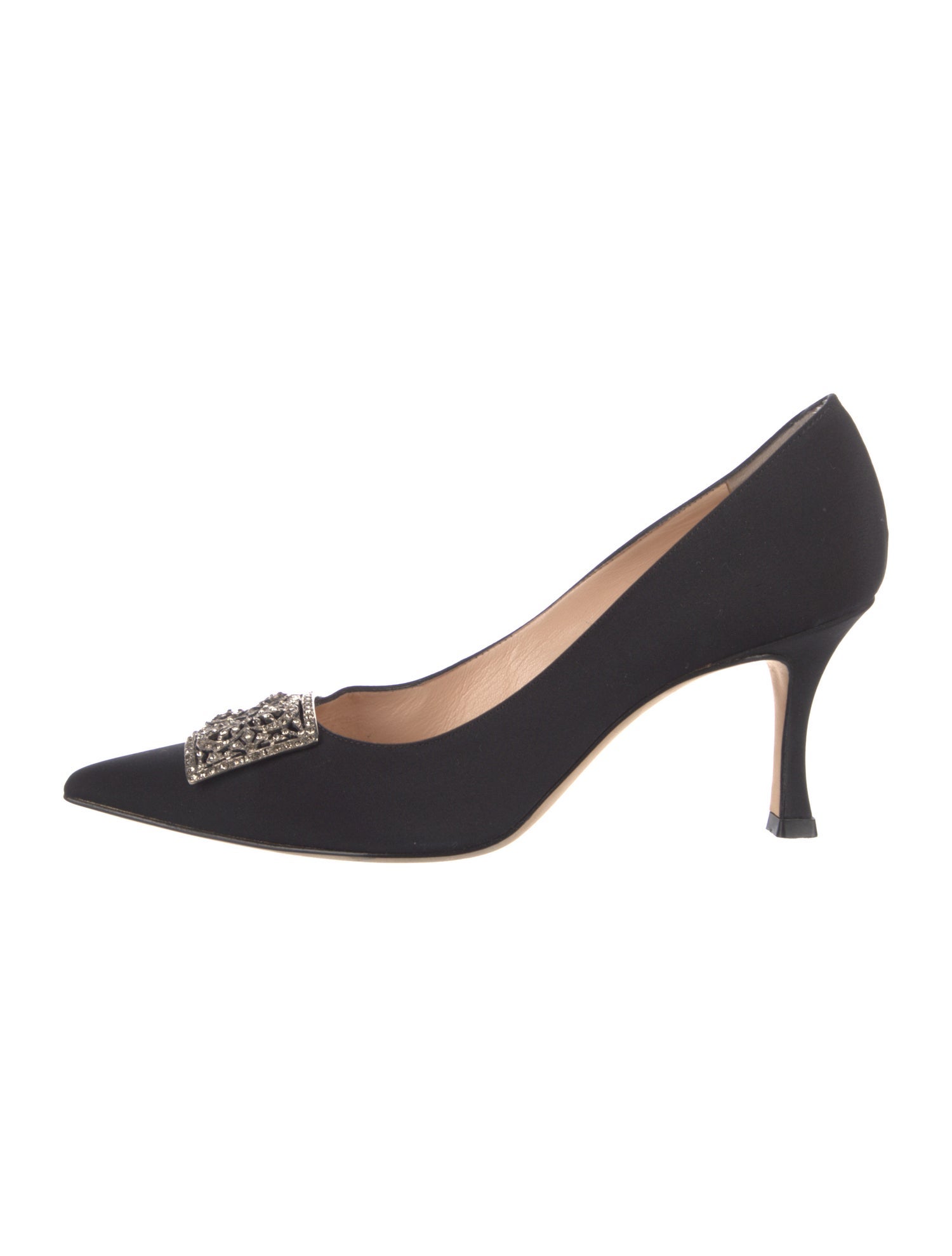 Manolo Blahnik Satin Crystal Embellishments Pumps