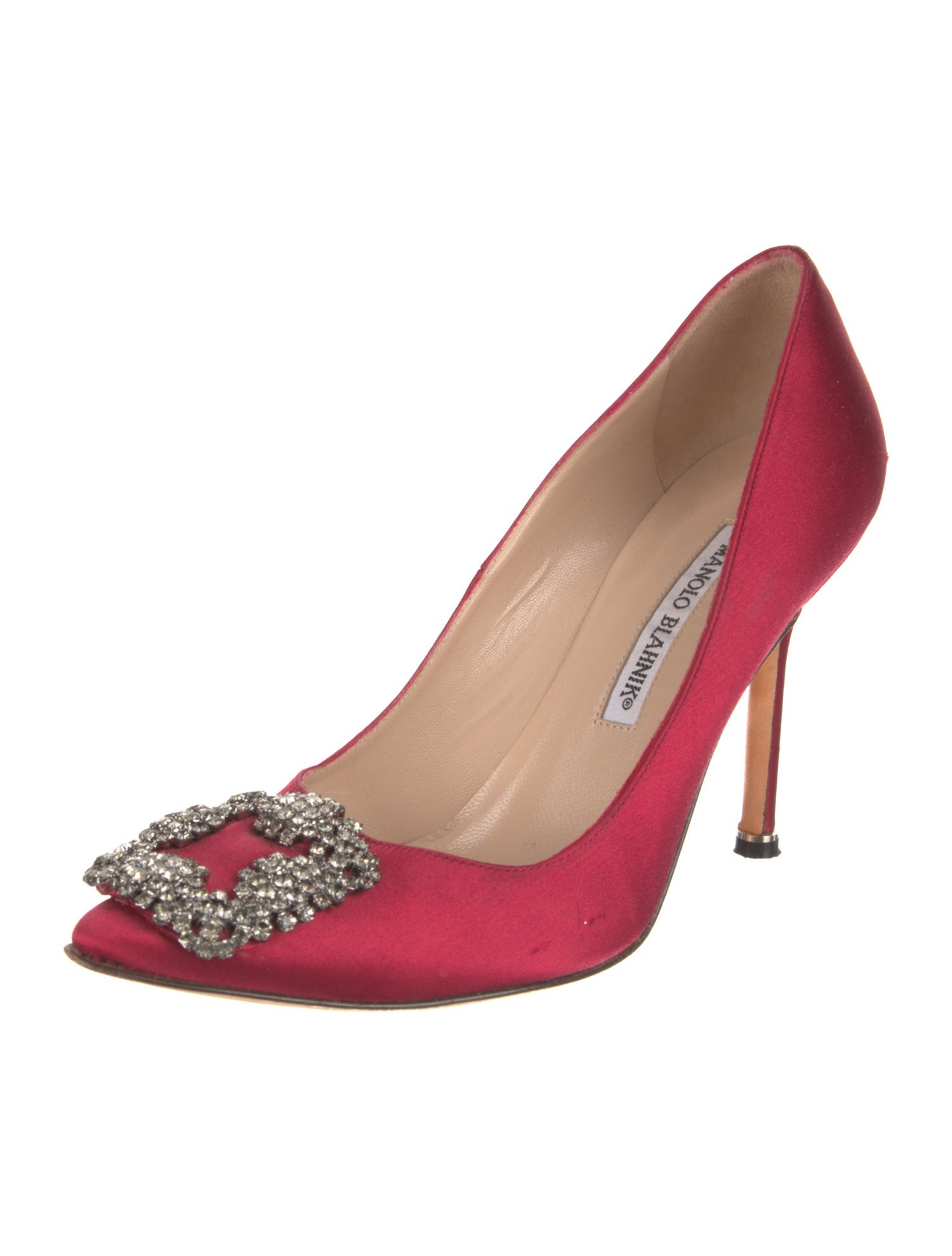 Manolo Blahnik Satin Crystal Embellishments Pumps