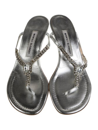 Manolo Blahnik Leather T-Strap Sandals