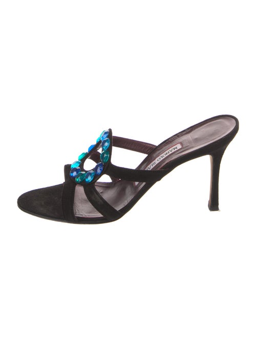 Manolo Blahnik Suede Crystal Embellishments Slides
