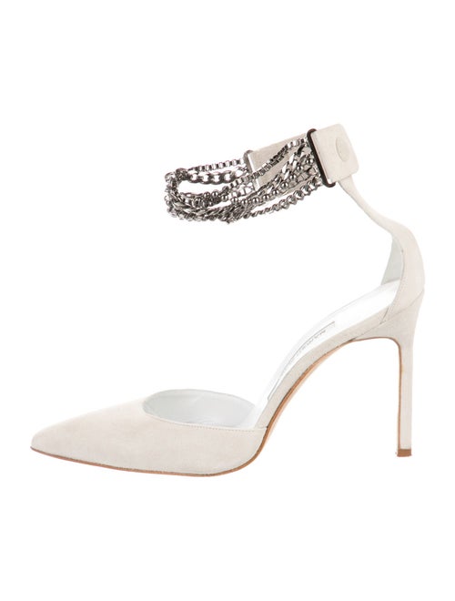 Manolo Blahnik Suede Chain-Link Accents D'Orsay Pumps