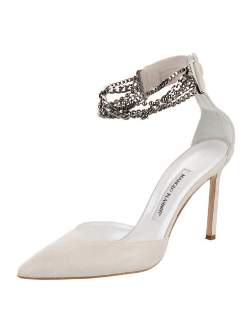Manolo Blahnik Suede Chain-Link Accents D'Orsay Pumps