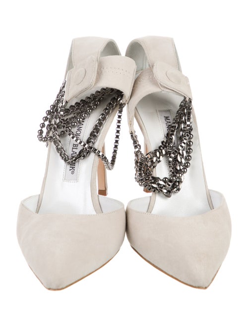 Manolo Blahnik Suede Chain-Link Accents D'Orsay Pumps