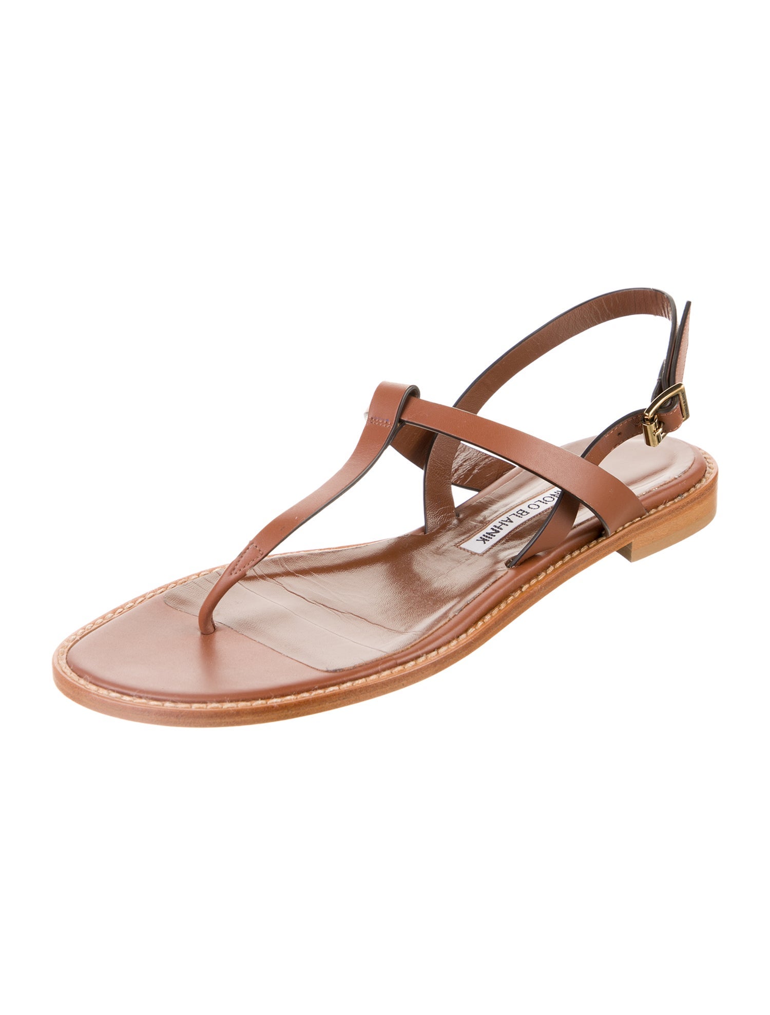 Manolo Blahnik Leather T-Strap Sandals