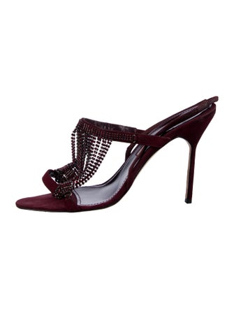 Manolo Blahnik Suede Crystal Embellishments Slingback Sandals